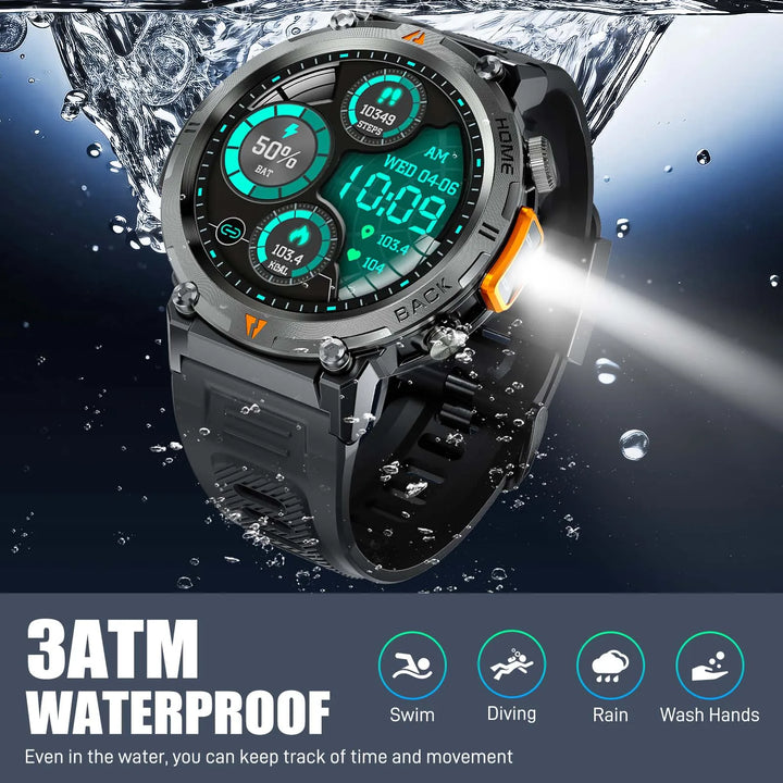 Premium Smart Watch for Men, Bluetooth Call, Full Touchscreen, Health Monitor, IP68 Waterproof, Fitness Tracker, Flashlight, Custom Faces, iOS & Android Compatible - StrengthXPhysiotherapy