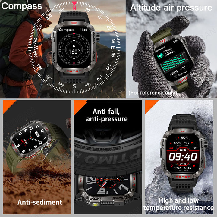 Premium GPS Smartwatch for Men – 2.01" HD Display, Waterproof, Bluetooth Calling, Compass, Flashlight, Fitness Tracker, 600m 