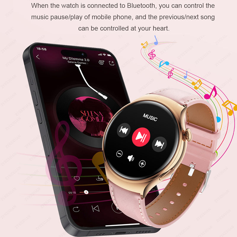 Premium Smartwatch for Women - AMOLED Display, Bluetooth Calling, NFC, GPS, IP68 Waterproof, Multiple Sports Modes, Heart 