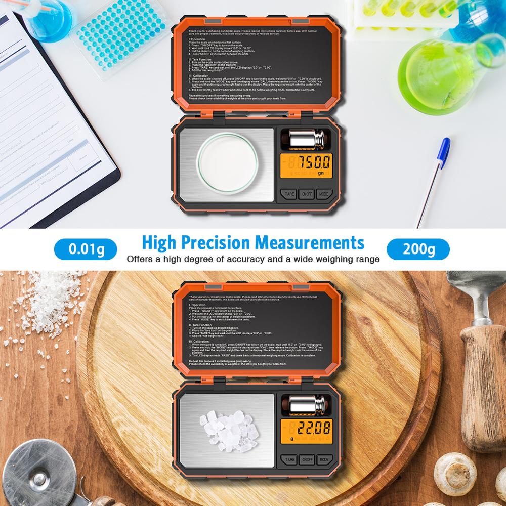 Premium Digital Pocket Scale – 200g Capacity, 0.01g Precision, Multi-Unit Conversion, Calibration Weight Included for Food, 