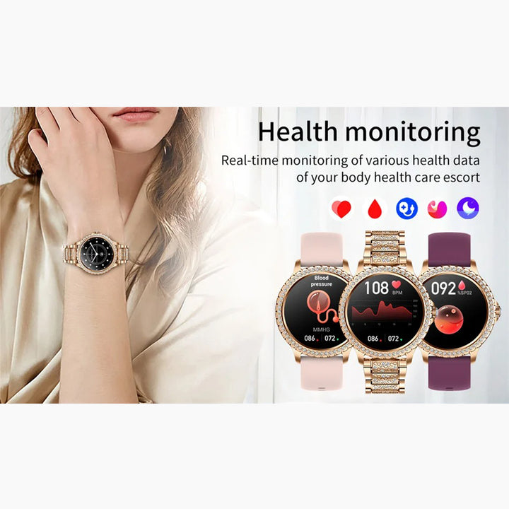 Premium Fashion Smartwatch for Women, 1.04" AMOLED Screen, Bluetooth Call, Metal Body, IP68 Waterproof, Heart Rate, Music Control, Sleep & Fitness Tracking, Multiple Sports Modes - StrengthXPhysiotherapy