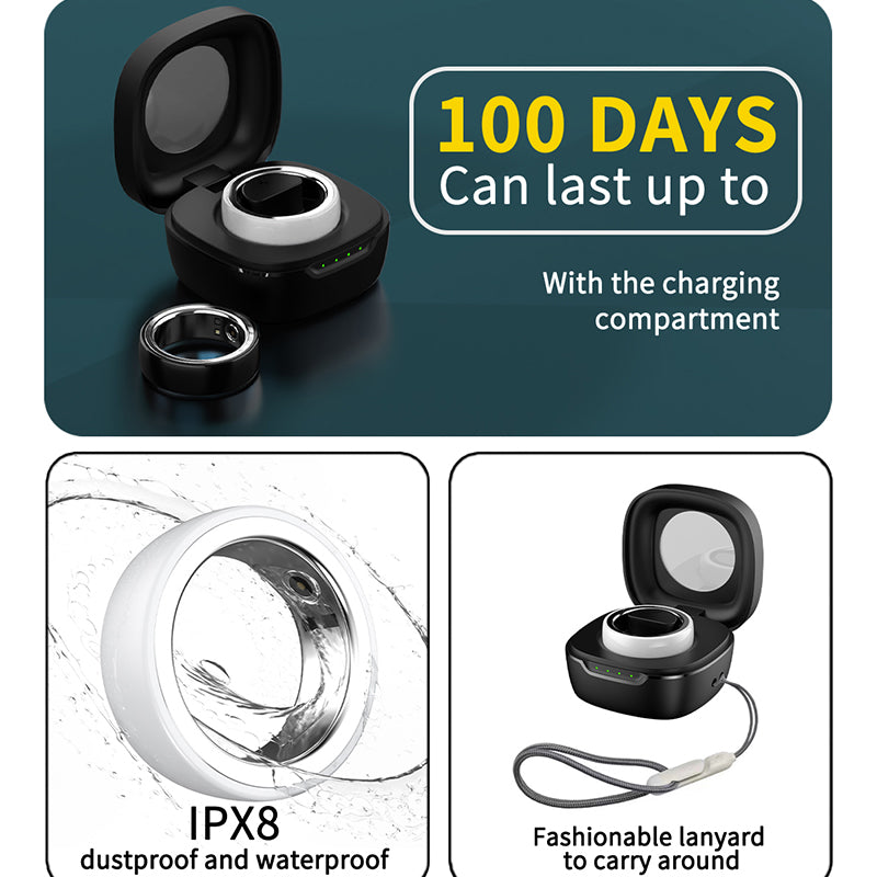 Premium Smart Fitness Ring with Charging Case - Heart Rate, Sleep & Health Monitoring, Blood Oxygen Detection, IPX8 