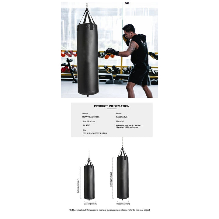 Premium Professional Boxing Sandbag – 40/46in Empty Heavy Punching Bag for Gym & Fitness – Durable Synthetic Leather, Reinforced Webbing, Hanging Kick Training – Includes Hook, Carabiner & Handwraps - StrengthXPhysiotherapy