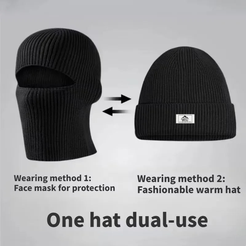 Premium Winter Balaclava Hat – 2-in-1 Knitted Ski Mask Beanie for Men, Windproof, Warm, Cold-Resistant Earmuff Cap for  