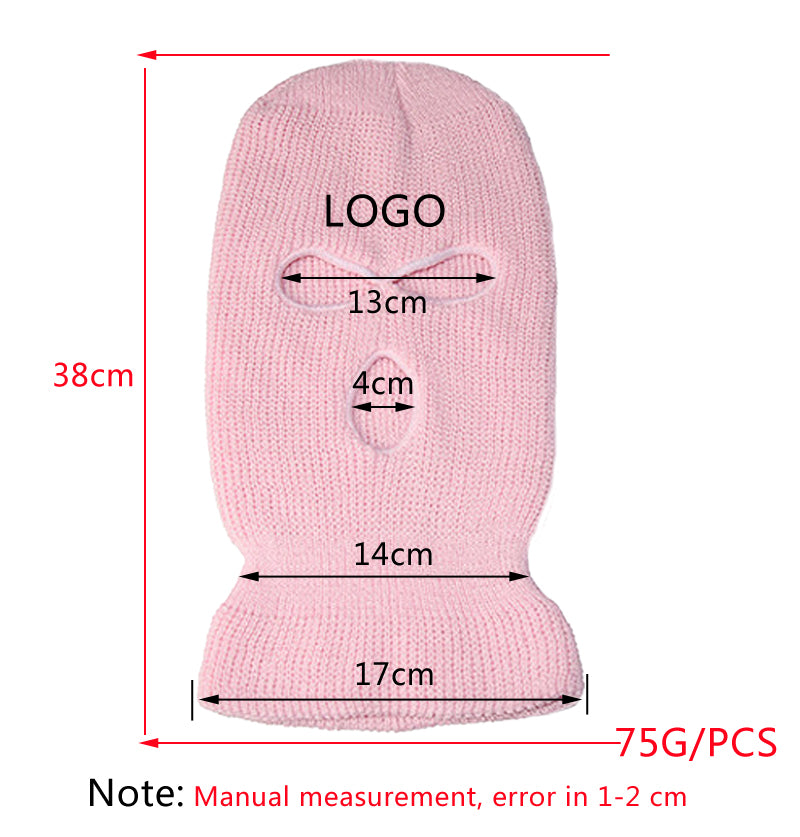 Premium Windproof Full Face Ski Mask – Men’s Wool Balaclava with 3 Holes, Warm Knit Winter Hat, Custom Embroidery, 16 Color