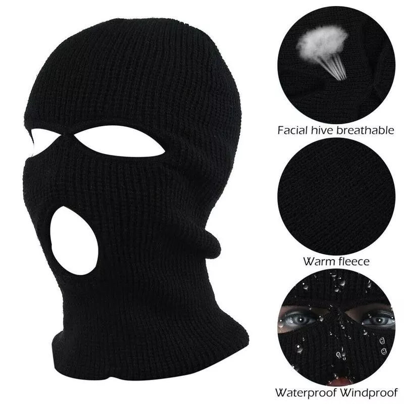 Premium Windproof Full Face Ski Mask – Men’s Wool Balaclava with 3 Holes, Warm Knit Winter Hat, Custom Embroidery, 16 Color