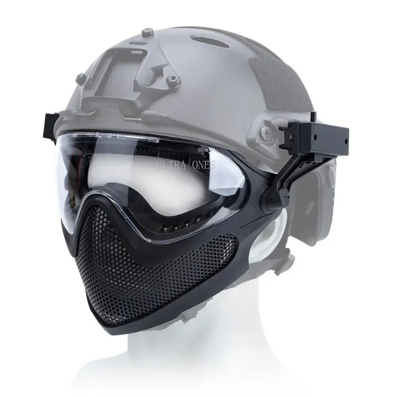 Premium Tactical FAST Helmet Half Face Mask with Flip Goggles – Hunting, Airsoft, Paintball Mask, Helmet Accessories for 