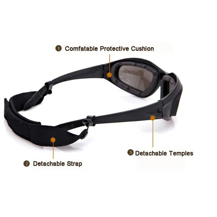 Premium Tactical Polarized Sport Glasses – UV Protection, Anti-Glare, 4 Lens Options for Shooting, Airsoft, Hunting, Hiking & Safety Eyewear - StrengthXPhysiotherapy