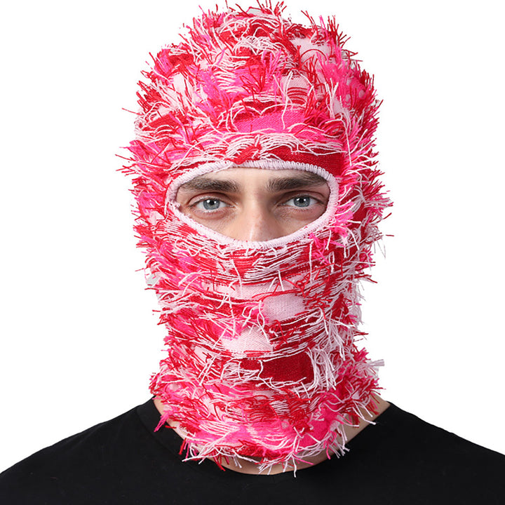 Premium Hip Hop Balaclava Beanie – Distressed Knit Ski Mask for Women, Camouflage Fuzzy Full Face Ski Hat, Outdoor Winter 