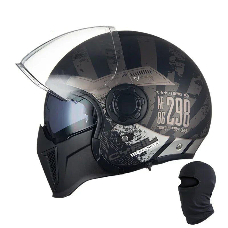 Premium Modular Motorcycle Helmet –Full Face & Open Face, Dual Lens, DOT ECE Approved, ABS Shell for Men & Women, Retro Style