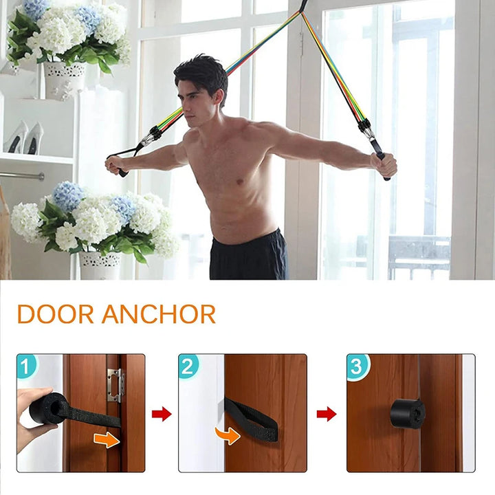 Premium 11pcs TPE Resistance Bands Set – Includes Door Anchor, Handles, Leg Ankle Straps, Carry Bag for Home Gym, Full Body 