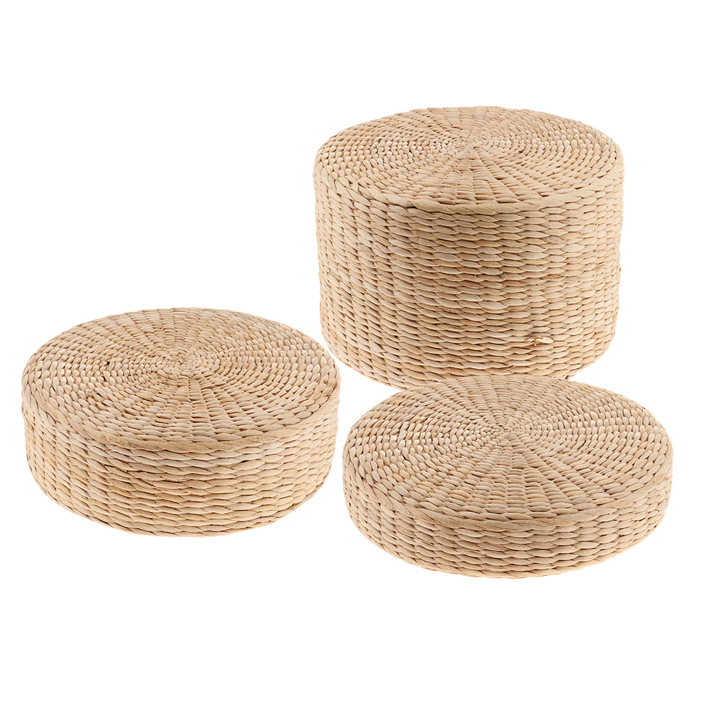 Premium Natural Straw Round Pouf – Handwoven Tatami Sitting Cushion for Living Room, Meditation & Worship – Eco-Friendly