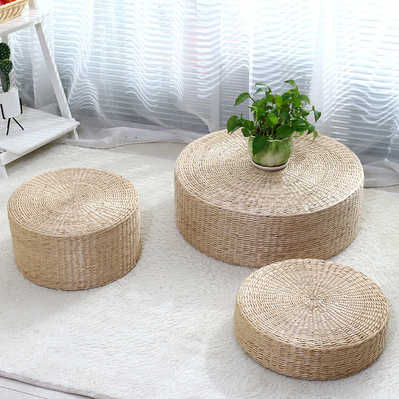 Premium Natural Straw Round Pouf – Handwoven Tatami Sitting Cushion for Living Room, Meditation & Worship – Eco-Friendly