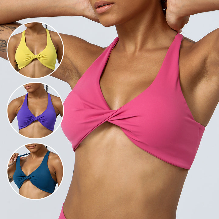 Premium High Support Sports Yoga Bra – Sexy Halter Straps, Push-Up Padded Bralette for Running, Gym & Fitness – Impact