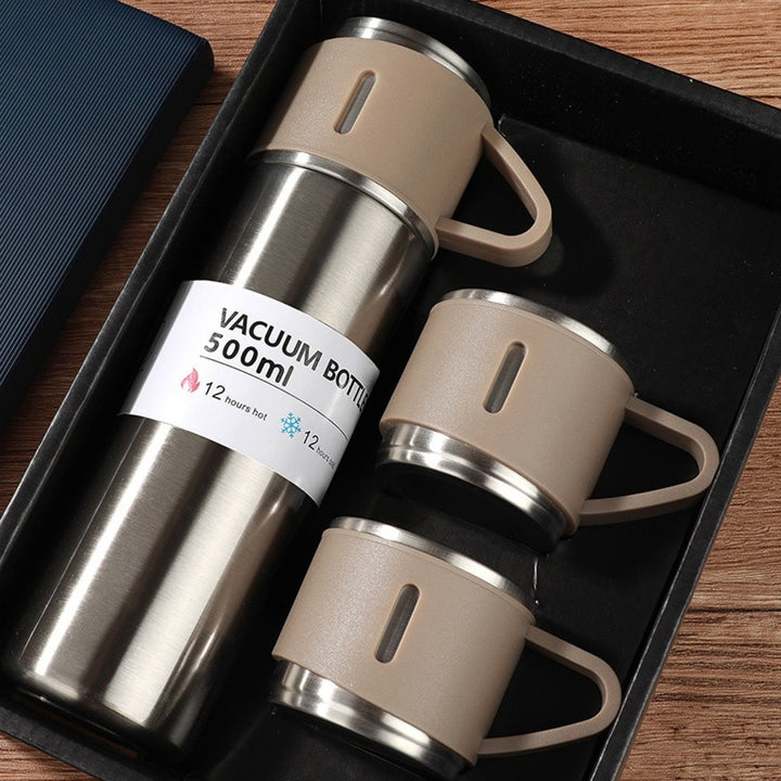 Luxury Stainless Steel Vacuum Flask 500ml - Shimmering Business Style Thermos Bottle, Insulated Hot & Cold Coffee Mug with 